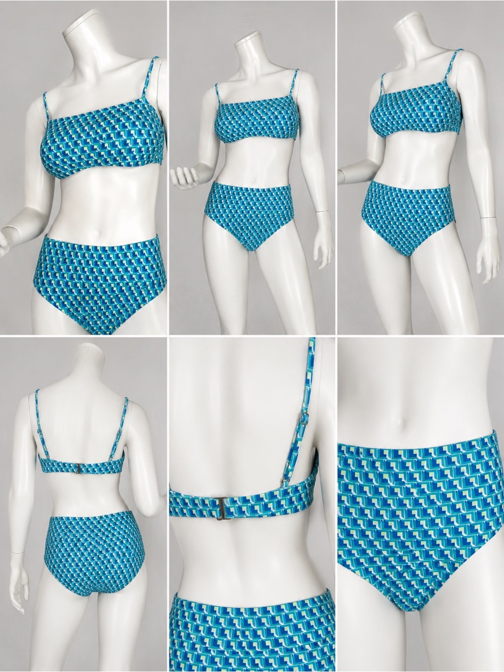 Blue Geo Print Bandeau Bikini Set - Women Swim